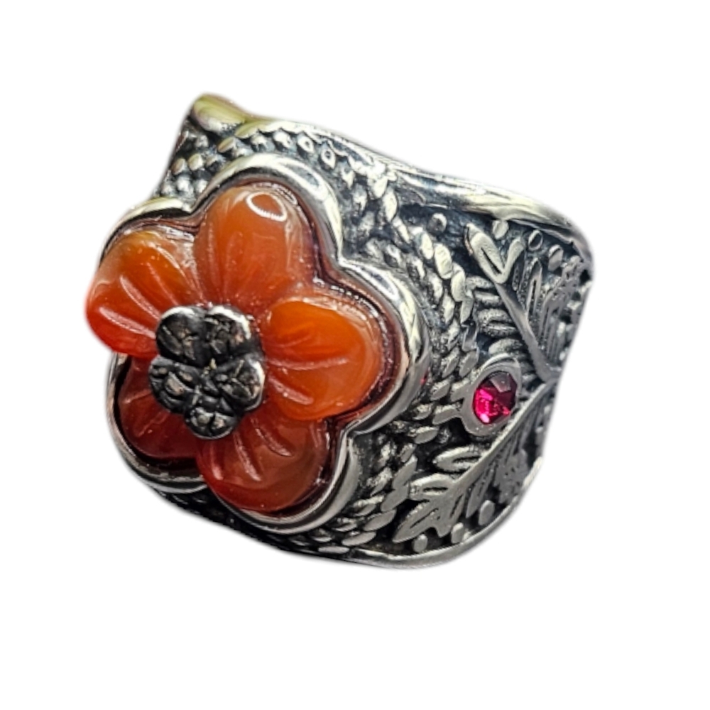 Carnelian and Crystal Ring